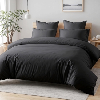 Cozyor Bettwäsche extra dick, weich, top Reissverschluss 135x200 155x200 155x220 200x200, Mikrofaser, 3 teilig, schwarz Eclipse, Bettbezug + Kissenbezug 80x80, für Allergiker, weich