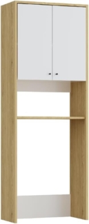 Vente-unique - Möbel für Waschmaschine mit Doppeltür - 65 x 180 cm - Weiß & Holzfarben hell - WORIKA