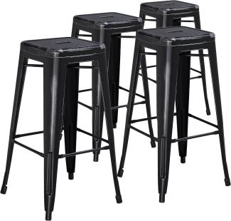 Flash Furniture Barhocker, kommerzielle Qualität, 76 cm hoch, ohne Rückenlehne, Metall mit Distressed-Optik, für Innen- und Außenbereich, Eisen, Kunststoff, schwarz, 4 Stück