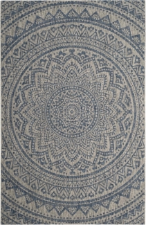 SAFAVIEH Zeitgenössische Teppich für Innen - & Außenbereich - Courtyard Collection, Kurzer Flor, Hellgrau und Blau, 160 X 231 cm