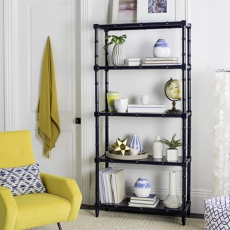 SAFAVIEH Modern Wooden Bookshelf, in Navy, 90 X 35 X 200