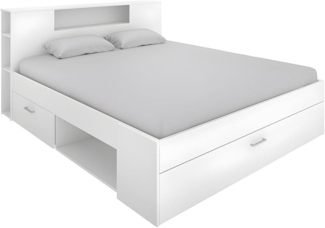 Vente-unique - Bett mit Kopfteil, Stauraum & Schubladen - 160 x 200 cm - Weiß - LEANDRE
