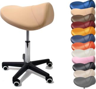 Sattelhocker / Sattelstuhl mit PU Rollen für alle Böden - ergonomisch - stufenlos höhenverstellbar - viele Farben - 360° drehbar - Arbeitshocker - Praxishocker - Kein Werkzeug notwendig (Mokka Beige)