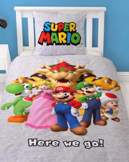 MTOnlinehandel Bettwäsche Super Mario 135x200 + 80x80 cm, 100 % Baumwolle, Flanell, 2 teilig, lizenzierte Nintendo Biber Bettwäsche für Kinder & Teenager