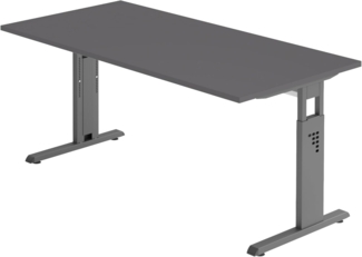 bümö höhenverstellbarer Schreibtisch O-Serie 180x80 cm in Graphit, Gestell in Graphit - großer PC Tisch für's Büro manuell höhenverstellbar, Computertisch verstellbar, OS-19-G-G
