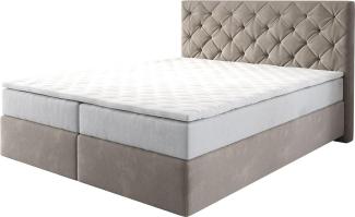 Boxspringbett Dream-Great 160x200 cm Mikrofaser Beige mit TFK Matratze und Visco Topper