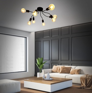 TRANGO LED Deckenleuchte, 8-flg. 1013B-4ASD Deckenleuchte inkl. 8x 3-Stufen dimmbar 4 Watt E27 2500K goldfarbig LED-Leuchtmittel Schwarz matt *SPY* Flurleuchte, Küchenleuchte, Deckenlampe, vintage Kronleuchter, Wohnzimmerlampe, Arme flexibel verstellba...
