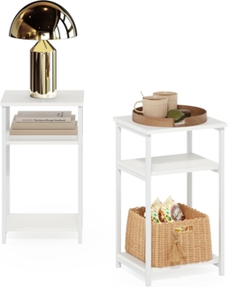 Furinno Just 3-stufiger industrieller Beistelltisch mit Metallrahmen und Ablageflächen, 2er-Pack, Weiß/Weiß