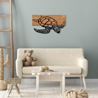 dekoratives Wandaccessoire aus Holz, 'Caretta Caretta', 32 x 3 x 58, Schwarz, Nussbaum