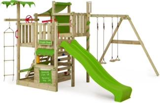 FATMOOSE 'CrazyCoconut Club XXL' Klettergerüst, mit Schaukel & apfelgrüner Rutsche, Gartenspielgerät mit Sandkasten, Leiter & Spiel-Zubehör