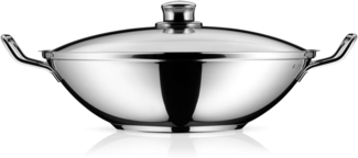 WMF Wok Party Taiwan Wokpfanne Induktion, Cromargan® Edelstahl Rostfrei 18/10 (Set, 3-tlg), Wok mit Deckel und Ablagegitter, für alle Herdarten geeignet
