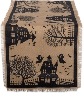 DII Halloween Primitive Stil Jute-Tischdekoration, gruseliges Spukhaus, Jute, Tischläufer, 14x113, Schwarz und Hellbraun