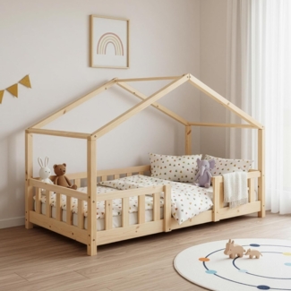 en.casa 'Treviolo' Hausbett 90x200 cm, natur, Kiefernholz, mit Lattenrost und Rausfallschutz