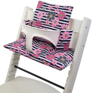 BambiniWelt Sitzkissen Auflage für Stokke 'Tripp Trapp' Hochstuhl, 2-teilig, Pink (kleine Blumen/Streifen)