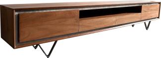 Lowboard Stonegrace 240 cm Akazie Braun 2 Türen 2 Schubladen 1 Fach Steinfurnier V-Fuß Schwarz