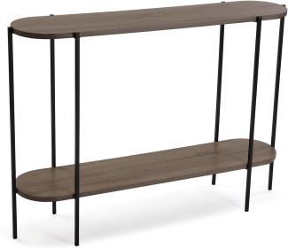 Versa Lizzy Schmales Möbelstück für den Eingangsbereich oder Flur, Moderner Konsolentisch, Mit unterer Ablage, Maßnahmen (H x L x B) 80 x 25 x 110 cm, Holz und Metall, Farbe: Braun und schwarz