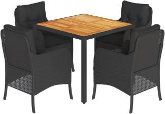 5-tlg. Garten-Essgruppe mit Kissen Schwarz Poly Rattan