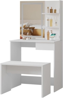 Vicco Schminktisch Weiß 75 cm mit LED-Spiegel, QI-Ladegerät und Bank, Dekos