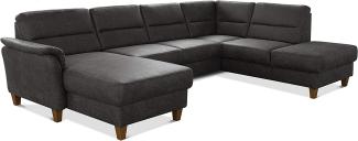 CAVADORE Wohnlandschaft Palera / Federkern-Sofa in U-Form im Landhausstil / 314 x 89 x 212 / Mikrofaser in Lederoptik, Dunkelgrau