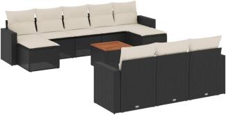 vidaXL 11-tlg. Garten-Sofagarnitur mit Kissen Schwarz Poly Rattan 3224341