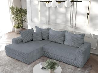 Ecksofa Couchgarnitur Sofa OSKAR in Stoff Tilia Grau Ottomane Links