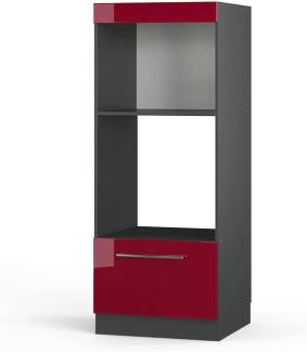 Vicco Küchenschrank Küchenmöbel Fame-Line modern Küche Einbauküche Küchenzeile Blende Unterschrank Hochschrank Hängeschrank (Anthrazit-Bordeaux-Rot Hochglanz, Mikrowellenumbauschrank 60 cm offen)