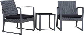 byLIVING Garten-Sitzgruppe MINOA / Metall grau lackiert / Geflecht grau / Webstoff schwarz / Sessel (2x): 59 x 63 x 73 cm, Couchtisch: 40 x 40 x 41 cm