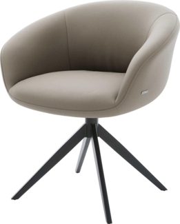 Drehstuhl Vinka-Flex mit Armlehnen Echt-Leder Schlamm Kreuzgestell breit Schwarz 360° drehbar Wippfunktion Taschenfederkern