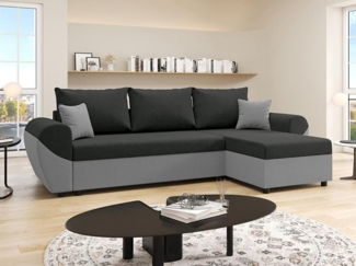 Vente-unique - Ecksofa mit Schlaffunktion - Ecke wechselbar - Stoff - Schwarz & Grau - LIERNO