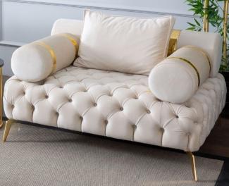 Casa Padrino Luxus Chesterfield Sessel Creme / Gold 130 x 115 x H. 70 cm - Chesterfield Wohnzimmer Sessel - Wohnzimmer Möbel - Chesterfield Möbel - Luxus Möbel - Luxus Einrichtung - Möbel Luxus