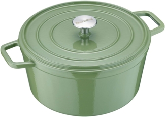 Berndes b. iron Bräter Kochtopf Rund, Schmortopf, Topf, Induktionsgeeignet, Gusseisen, Grün, Ø 26 cm, 034257