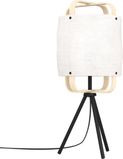 Eglo 43934 NATURE Tischleuchte SURFLEET Stahl schwarz, Textil weiss, Holz E27 1X40W H:51. 5cm Ø20cm mit Kabelschalter