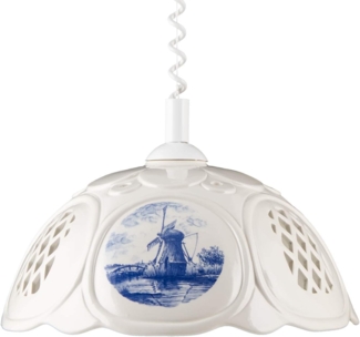 Helios Leuchten Pendelleuchte Küchenlampe Keramik weiß blau, Keramiklampe, Deckenlampe, Hängelampe, für Küche Esszimmer Esstisch, Deckenleuchte hängend höhenverstellbar