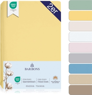BARBONS Spannbettlaken für Baby Kinderbett 60x120 / 70x140-100% Jersey Baumwolle Spannbetttuch Oeko-TEX Standard 100 Zertifiziert Bettlaken für Babybett - Bananen 60x120 cm / 70x140 cm 2er