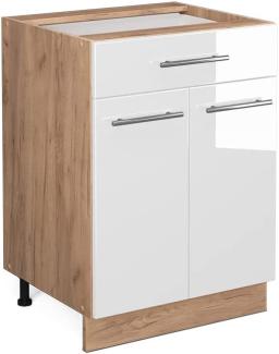 Vicco Küchenschrank Küchenmöbel Fame-Line modern Küche Einbauküche Küchenzeile Blende Unterschrank Hochschrank Hängeschrank Hochglanz (Eiche-Weiß, Schubunterschrank 60 cm)