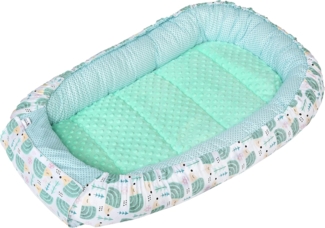 Medi Partners Babynest Kuschelnest Babynestchen 100% Baumwolle Nestchen Reisebett für Babys Säuglinge 100 x 60 x 15 cm herausnehmbarer Einsatz (Minze Igel mit minzer Minky)