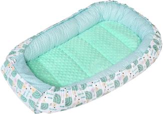 Medi Partners Babynest Kuschelnest Babynestchen 100% Baumwolle Nestchen Reisebett für Babys Säuglinge 100x60x15cm herausnehmbarer Einsatz (Minze Igel mit minzer Minky)