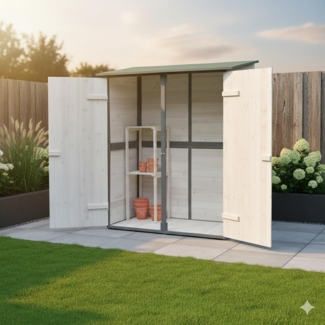XXL Geräteschuppen Weiß/Grau Gerätehaus Holz Geräteschrank Gartenschrank