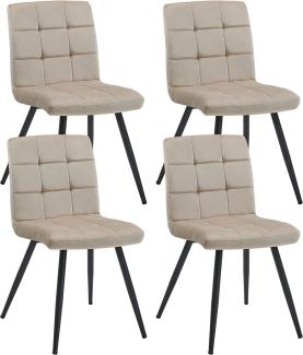 Duhome 4er Set Esszimmerstuhl aus Stoff Samt Farbauswahl Stuhl Retro Design Polsterstuhl mit Rückenlehne Metallbeine 8043B, Farbe:Beige, Material:Samt