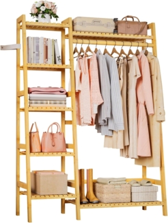 Yorbay Kleiderständer aus Bambus, Multifunktionale Garderobenständer 103 x 40 x 145 cm, 7 Ablagefächer Garderobe für Flur, Schlafzimmer & Büro