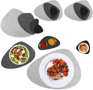 DuneDesign Platzset 16-teiliges Filz Tischset Grau für 4 Personen - 42x31,5 cm Waschbar, Unterlagen Hitzebeständig - Filzsets Steinoptik - Deko Filzunterlagen