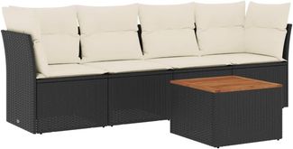 vidaXL 5-tlg. Garten-Sofagarnitur mit Kissen Schwarz Poly Rattan 3223473