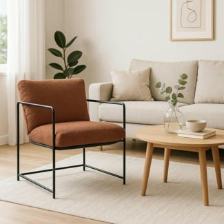 Dmora - Sessel Poplar, Sessel mit Bouclé-Stoff bezogen, gepolsterter Stuhl, Sitz mit Metallarmlehnen, 61x67h75 cm, Braun