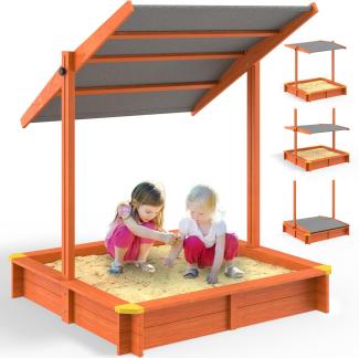 Spielwerk Sandkasten mit Dach, Holz, Braun / Anthrazit, 140 x 140 x 120 cm