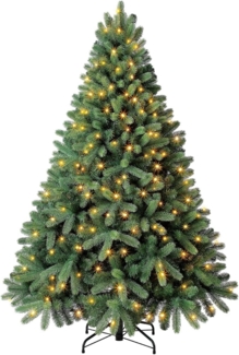 Dehner Künstlicher Weihnachtsbaum Amerikanische Rotfichte Stellan mit LED/Ständer, 180 cm, Ø 127 cm, hochwertiger künstlicher Christbaum mit LED Beleuchtung