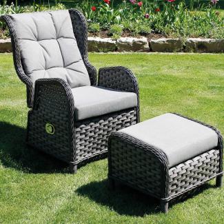 Rattan Comfort Relaxsessel Flachrattan verstellbare Rückenlehne inkl. Polster und Fußteil