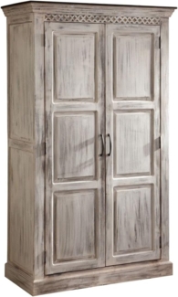 Massivmoebel24 Dreh-/Schwebetürenschrank (Schrank Mango / Akazie 105x50x180 weiß gewachst CASTLE-ANTIK #221)