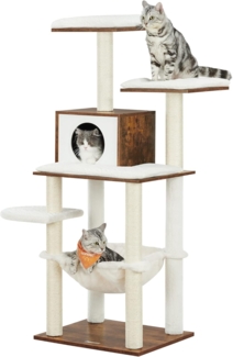 FEANDREA Kratzbaum, 138 cm Katzenbaum, modern, Katzenmöbel, mehrstöckiger Katzenkratzbaum, Kuschelhöhle, Sisalstämme, Hängematte, Plattformen, weicher Plüsch, waschbare Kissen, vintagebraun von SONGMICS PCT164X01