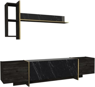 Vente-unique - TV-Set mit 3 Türen - Marmor-Optik Schwarz & Goldfarben - CADEBA