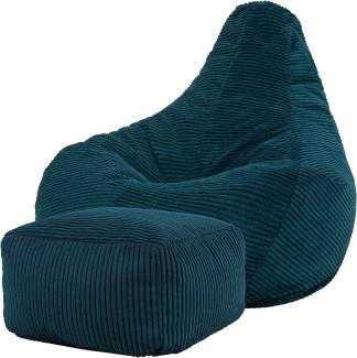 icon 'Dalton' Sitzsack mit Hocker, Cord Blaugrün, 90 x 84 x 73 cm